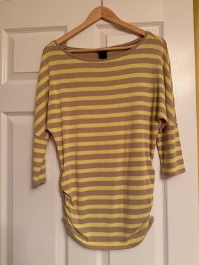 Ann Taylor Yellow and Taupe Striped Boatneck Top